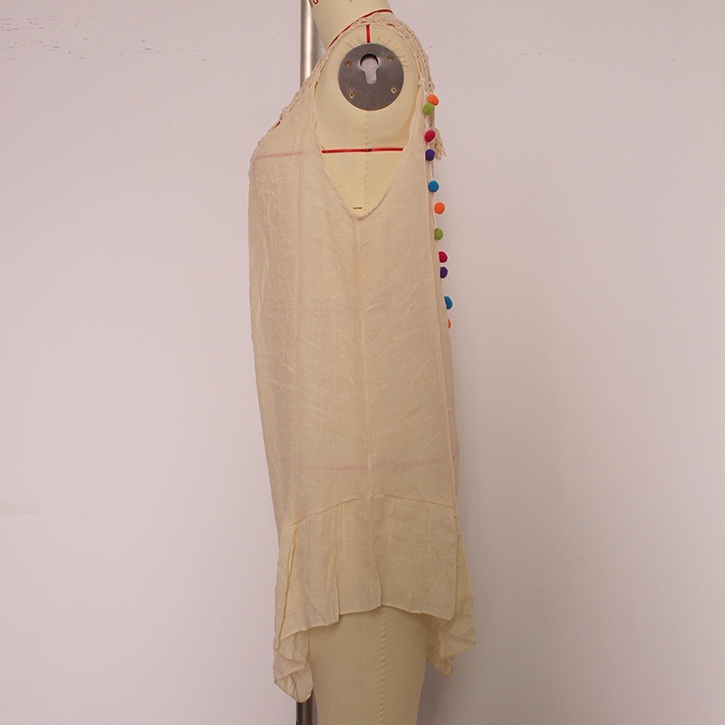 Womens Boho Beach Cover-Up Dress - Crochet V-Neck Sleeveless Mini Dress